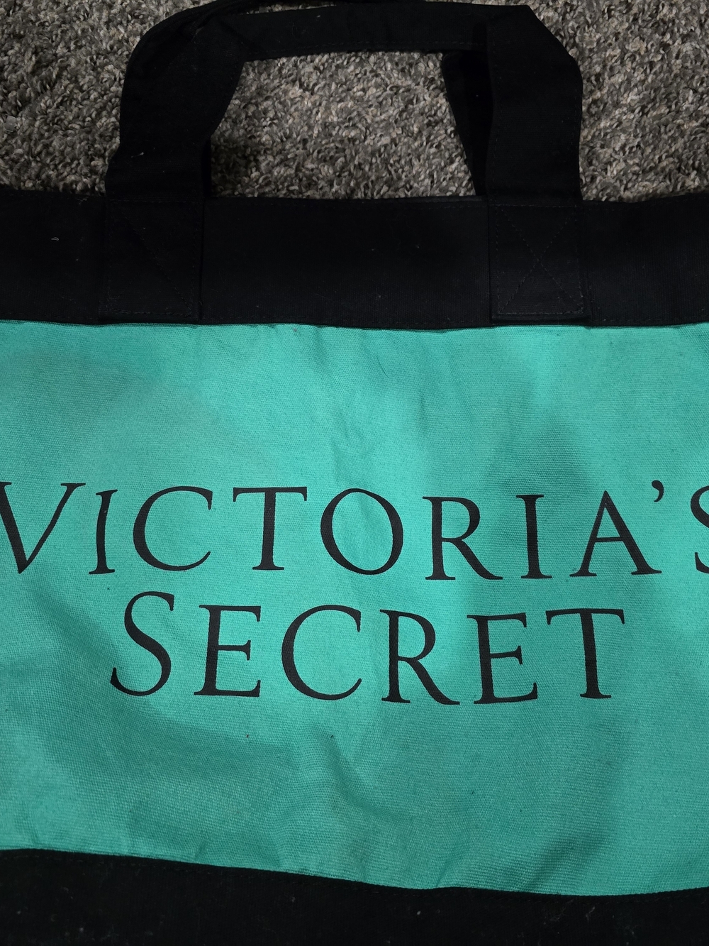 Victoria's Secret Teal Canvas Tote with Black Trim